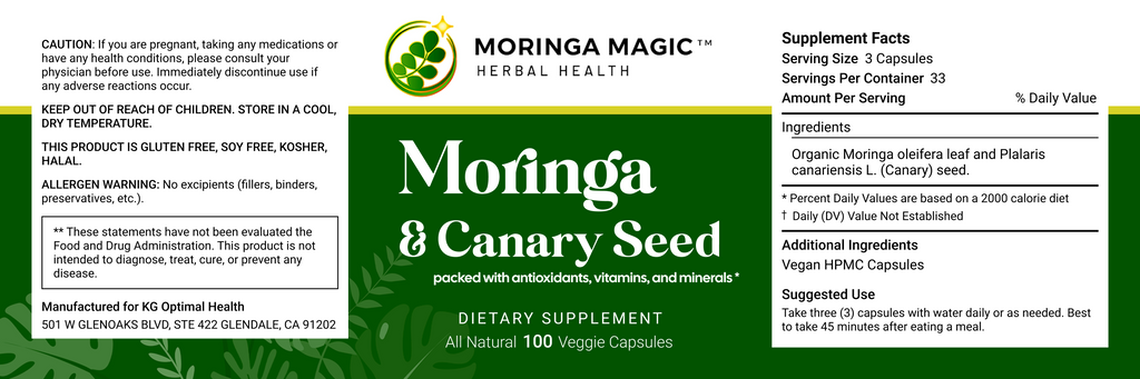 Moringa & Canary Seed label