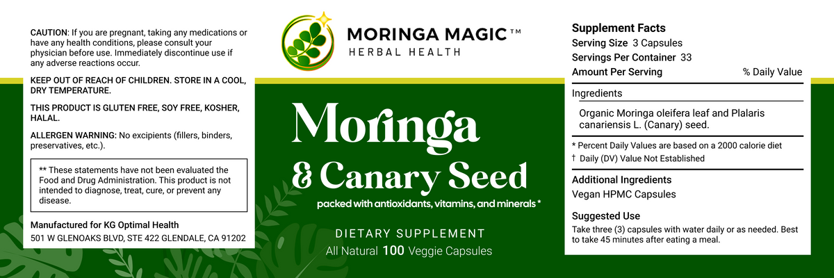 Moringa & Canary Seed label