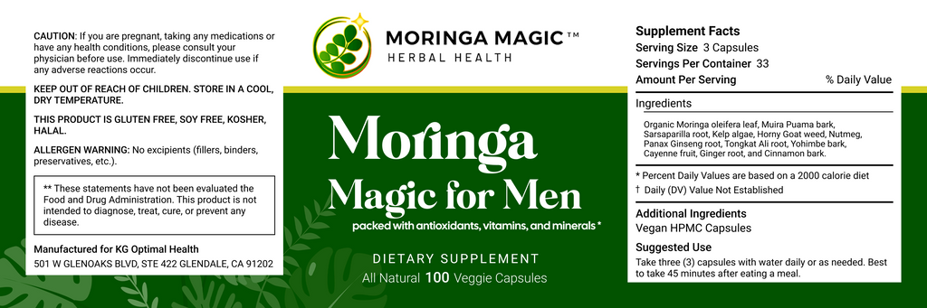 Moringa Magic for Men label
