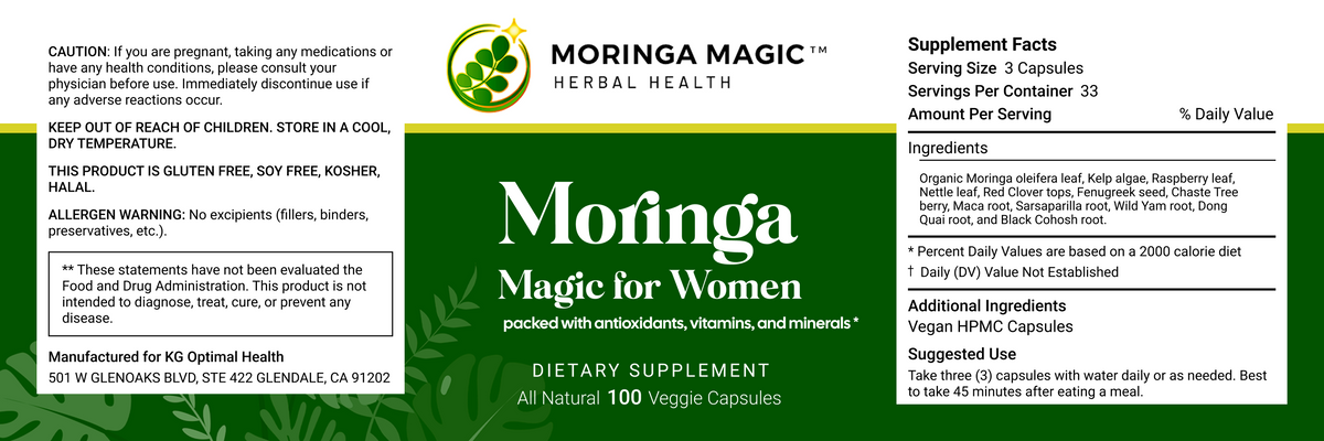 Moringa Magic for Women label