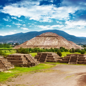 Pyramids of the Sun and Moon on the Avenue of the Dead, Teotihuacan ancient historic cultural city, old ruins of Aztec civilization, Mexico, North America, world travel